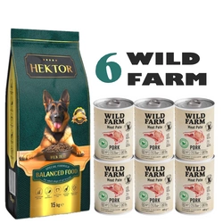 HEKTOR BALANCED Adult 15kg + Wild Farm Pate Pork 6x400g cibo per cani senza glutine