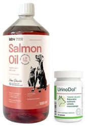 Dolfos UrinoDol 60 Compresse + Lab-V Olio di Salmone 100% Per Cani e Gatti di Tutte le Età 1000 ml Pressato a Freddo