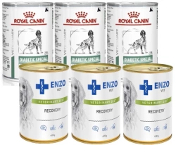 Royal Canin Veterinary Diet Dog Diabetic 3x410 g & ENZO VET Dieta di recupero durante la convalescenza per cani 3x400 g