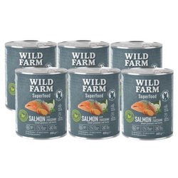 WILD FARM Superfood Salmon (Salmone con zucchine, patate dolci ed erbe aromatiche) 6x800 g, cibo per cani senza cereali