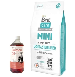 Brit Care Mini Grain Free Light & Sterilised Con coniglio e salmone 7kg & LAB V Olio di Salmone per cani e gatti 1000ml