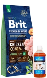 Brit Premium By Nature Junior XL Con pollo 15kg + Lab v salmone olio per cani e gatti 500 ml