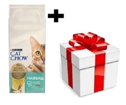 PURINA Cat Chow Hairball Alimento ricco di pollo 15kg + sorpresa per il gatto GRATIS