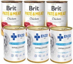 BRIT PATE E CARNE DI POLLO 3x400g & ENZO VET Dieta ipoallergenica ipoallergenica con tacchino per cani 3x400g