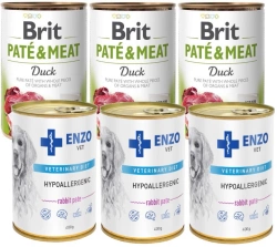 BRIT PATE E CARNE D'ANATRA 3x400g & ENZO VET Dieta ipoallergenica ipoallergenica con coniglio per cani 3x400g