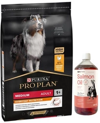 Purina Pro Plan Medio Adulti Optibalance Pollo e riso 14kg & LAB V Olio di Salmone per cani e gatti 1000ml