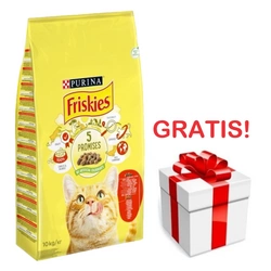 PURINA Friskies Cibo per gatti con mix di Manzo e Pollo con Verdure 10 kg + una sorpresa per il vostro gatto GRATIS!