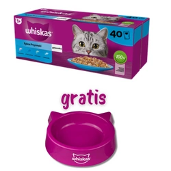WHISKAS Adult bustine 40 x 85 g Fishy Treats - cibo umido per gatti adulti in gelatina (pezzi con: salmone, tonno, merluzzo, pesce bianco) + CIOTOLA PER GATTI GRATIS !!!
