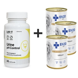 LAB-V Controllo del pH dell'urina - Supporto per cani e gatti con calcoli di struvite 45 capsule + ENZO VET Urinary per le malattie del tratto urinario con pollo per cani 3x400g
