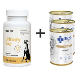 LAB-V Urinary Dog - Supporto per le infezioni del tratto urinario nei cani 45 capsule + ENZO VET Urinary per le malattie del tratto urinario con pollo per cani 3x400g