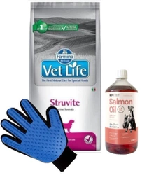 FARMINA Vet Life Dog Struvite (Urinario) 12kg & LAB V Olio di Salmone per cani e gatti 1000ml + Guanto per pettinare il pelo di cane e gatto GRATIS!