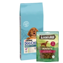 Purina Dog Chow Cucciolo Con agnello 14kg + Nuggets Adventuros 90g GRATIS