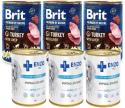 Brit Premium by Nature Tacchino con fegato 3x800g & ENZO VET Dieta ipoallergenica ipoallergenica con tacchino per cani 3x400g