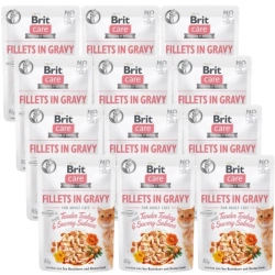 BRIT CARE Cat Pouches Filetti in salsa con tenero tacchino e  saporito salmone 12x85g