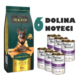 HEKTOR BALANCED Adult 15kg + Dolina Noteci Premium Coniglio con mirtilli rossi 6x400g
