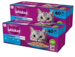 WHISKAS Adult bustine 80 x 85 g Fishy Treats - cibo umido per gatti adulti in gelatina (pezzi con: salmone, tonno, merluzzo, pesce bianco)