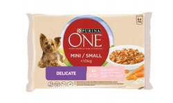 Purina One Mini Delicate cibo per cani con salmone, riso e carote in salsa 4 x 100 g