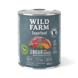 WILD FARM Superfood Wild Boar (Selvaggina con patate dolci, mirtilli e erbe aromatiche) 800 g - Alimento senza cereali per cani