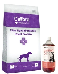 Calibra Veterinary Diets Proteine ​​dell'insetto ultra ipoallergeniche per cani 12kg + LAB V Olio di Salmone per cani e gatti 1000ml