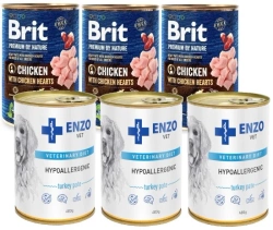 Brit Premium by Nature Pollo Con Cuori Di Pollo 3x400g & ENZO VET Dieta ipoallergenica ipoallergenica con tacchino per cani 3x400g