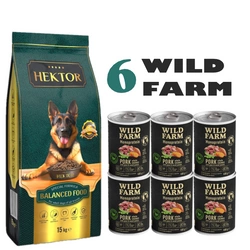 HEKTOR BALANCED Adult 15kg + Wild Farm Monoprotein Pork 6x400g Cibo ipoallergenico per cani.
