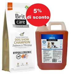 BRIT CARE Dog Hypoallergenic Dog Show Champion Salmone e Aringa 12kg + LAB V Olio di salmone 5l