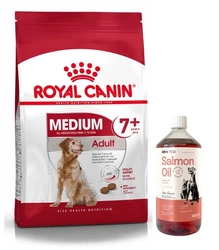 ROYAL CANIN Medium Adult 7+ 15kg + LAB V Olio di Salmone per cani e gatti 1000ml