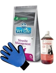 FARMINA Vet Life Dog Struvite Management 12kg & LAB V Olio di Salmone per cani e gatti 1000ml + Guanto per pettinare il pelo di cane e gatto GRATIS!