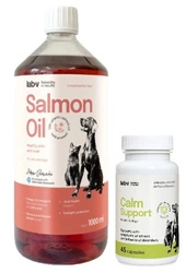 LAB-V Calm Support – Supporto per sintomi di stress e disturbi comportamentali 45 capsule & LAB V Olio di Salmone per cani e gatti 1000ml