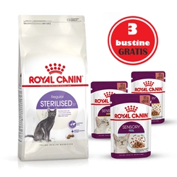 ROYAL CANIN Sterilised 10 kg di cibo secco per gatti adulti sterilizzati + 3 bustine di cibo umido GRATIS!!!