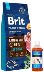Brit Premium By Nature Sensitive Con agnello e riso 15kg + Lab v salmone olio per cani e gatti 500 ml
