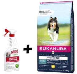 EUKANUBA Adult Chicken L/XL Grain Free 12kg + Nature's Miracle RIMOZIONE MACCHIE E ODORI CANE 473ml GRATIS!