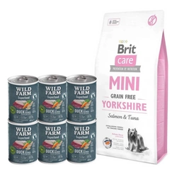 Brit Care Mini Yorkshire senza cereali 7 kg + Wild Farm Superfood Duck 6x400g cibo per cani senza cereali