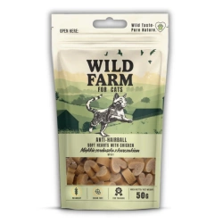 WILD FARM anti-hairball cuori morbidi al pollo 50 g snack per gatti