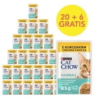 CAT CHOW Hairball Cibo per gatti con pollo e fagiolini verdi in salsa 85 g - 20 BUSTE + 6 IN OMAGGIO!!!