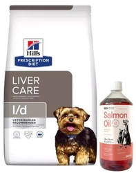 HILL'S PD Prescription Diet Canine L / d Cura del fegato 10 kg & LAB V Olio di Salmone per cani e gatti 1000ml