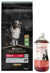 PRO PLAN Sensitive Digestion Medium Adult cibo per cani ricco di agnello 14kg & LAB V Olio di salmone per cani e gatti 1000ml