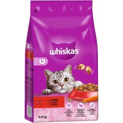 WHISKAS Adult 3,8 kg - alimento secco completo per gatti adulti, con deliziosa carne di manzo