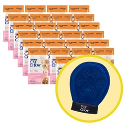 CAT CHOW Cibo per gattini con tacchino e zucchine in gelatina 26x85g + Guanto per grooming toelettatura - Cat Chow