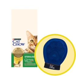 PURINA Cat Chow Sterilised Chicken Alimento per gatti 15 kg + Guanto per grooming toelettatura - Cat Chow