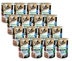 SHEBA 24x400 g lattina Nature's Collection - alimento umido completo per gatti adulti, con pesce bianco e fegato con guarnizione di carote, in terrina