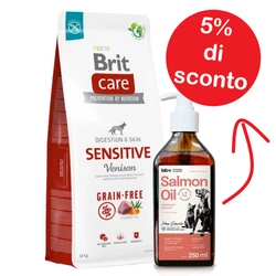 BRIT CARE Grain-free Sensitive Venison 12kg + Olio di salmone 250ml - 5% di sconto