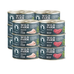 WILD FARM Mousse White Fish/Beef  12x85 g - mousse senza cereali per gatti