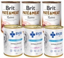 BRIT PATE E CARNE DI CONIGLIO 3x400g & ENZO VET Dieta ipoallergenica ipoallergenica con coniglio per cani 3x400g