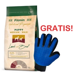 FITMIN Medium Maxi Puppy Lamb&Beef 12kg + Guanto pettine per peli di cane/gatto GRATIS!