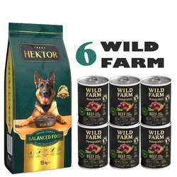 HEKTOR BALANCED Adult 15kg + Wild Farm Monoprotein Beef 6x400g Cibo ipoallergenico per cani.