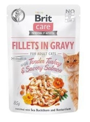 BRIT CARE Cat Pouches Filetti in salsa con tenero tacchino e  salmone saporito 85 g