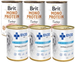 BRIT MONO PROTEIN TURKEY 3x400g & ENZO VET Dieta ipoallergenica ipoallergenica con tacchino per cani 3x400g