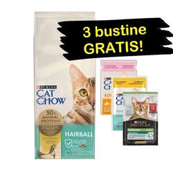 PURINA Cat Chow Hairball Alimento ricco di pollo 15kg + 3 bustine GRATIS!