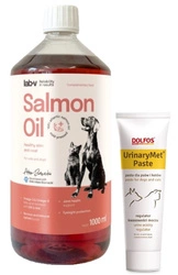 DOLFOS UrinaryMet Paste 100g + LAB V Olio di Salmone per cani e gatti 1000ml